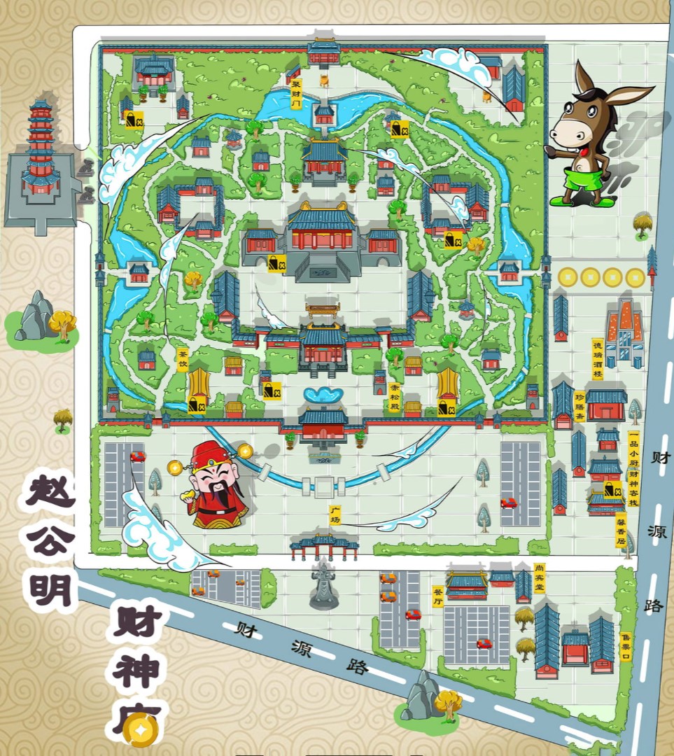 米脂寺庙类手绘地图